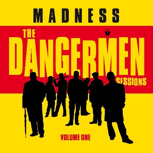 Album cover with silhouetted men on a yellow and red background.