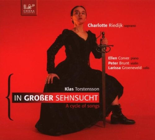 CD cover featuring a woman in black dress holding a mask, red background.