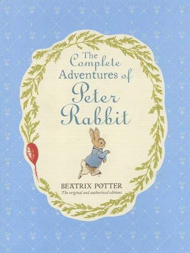 "Book cover featuring Peter Rabbit and other characters, with floral and foliage illustrations."