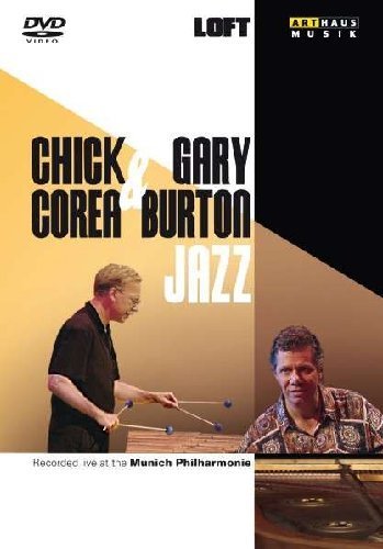 DVD cover featuring Chick Corea and Gary Burton playing vibraphones, with diagonal color blocks.