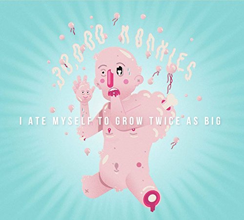 "Album cover featuring a cartoon baby eating its arm, with pink and blue hues."