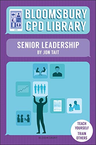 "Purple book cover with 'Bloomsbury CPD Library: Senior Leadership' title and leadership-themed graphics."