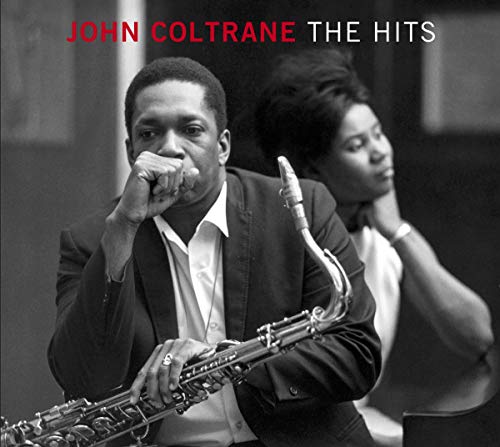 Black and white album cover featuring John Coltrane holding a saxophone, with a woman behind him.