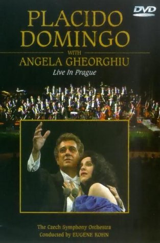 DVD cover featuring Placido Domingo and Angela Gheorghiu with an orchestra in the background.