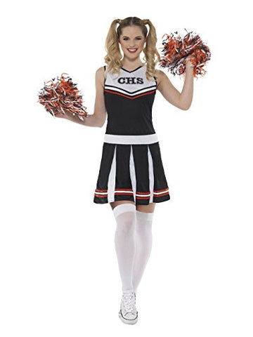 Smiffys 47122M Cheerleader Costume, Black, Medium, UK 12-14