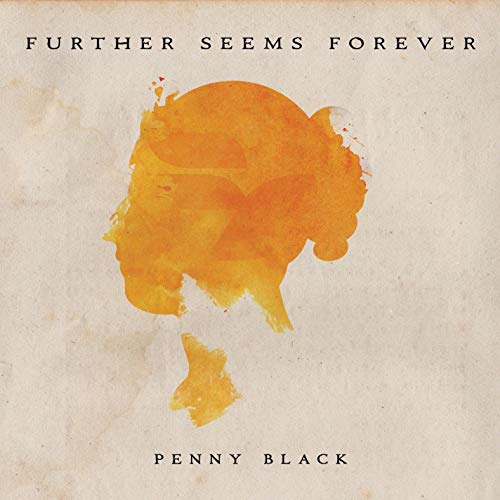 "Album cover with orange silhouette on beige background, titled 'Further Seems Forever - Penny Black'."