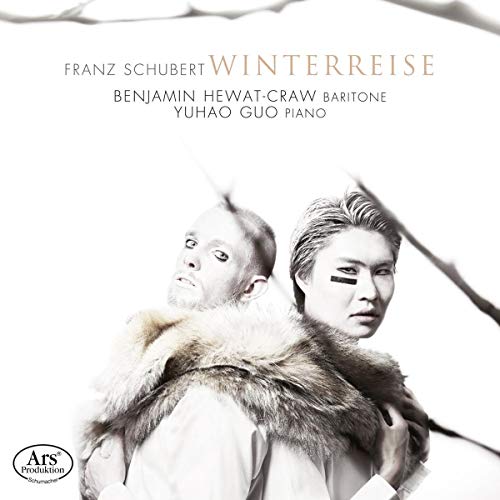 "CD cover featuring two men in a fur coat, back to back, in black and white."
