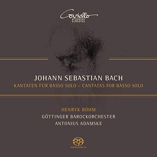 A brown album cover with a sketch of Johann Sebastian Bach's head.