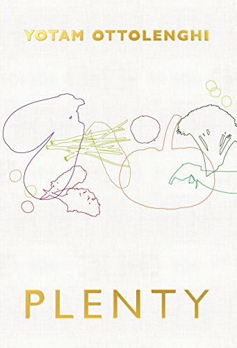 "Book cover with 'Yotam Ottolenghi' and 'Plenty' in yellow, abstract line art on beige background."