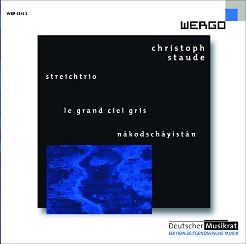 "CD cover with black and blue abstract design and white text on a white background."