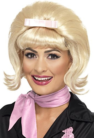 Smiffys 50s Flicked Beehive Bob with Ribbon Bow - Blonde