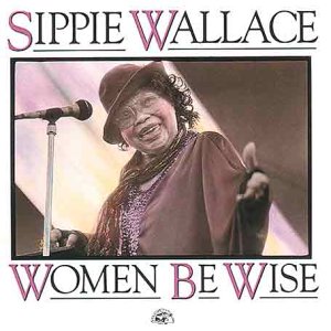 Sippie Wallace album cover featuring a photo of the artist singing into a microphone.