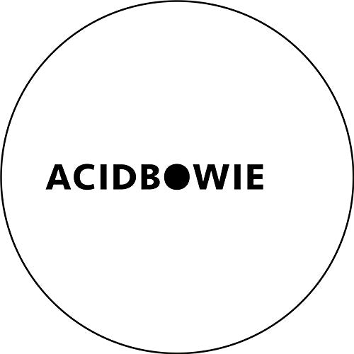 The image shows a vinyl record with "ACIDBOWIE" written on it. Alt text: White vinyl record with "ACIDBOWIE" in black text, centered on a white background.