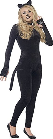 Smiffys Teens Cat Costume, Bodysuit, Tail, Ears and Collar, Size: S, Colour: Black, 44320