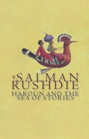 "Book cover: two figures riding a bird, yellow background, author's name and title displayed."