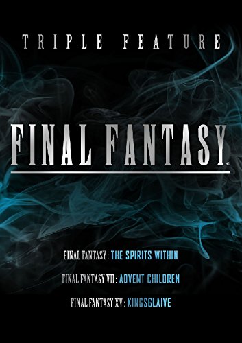 "Black DVD cover with blue smoke and white 'Final Fantasy' text, listing three film titles."