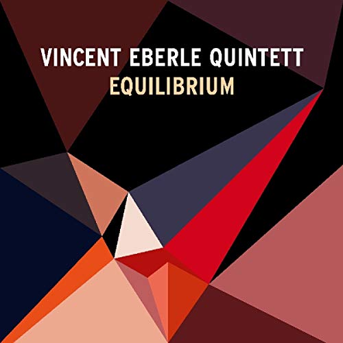 "Album cover with geometric shapes in shades of red, orange, and black."