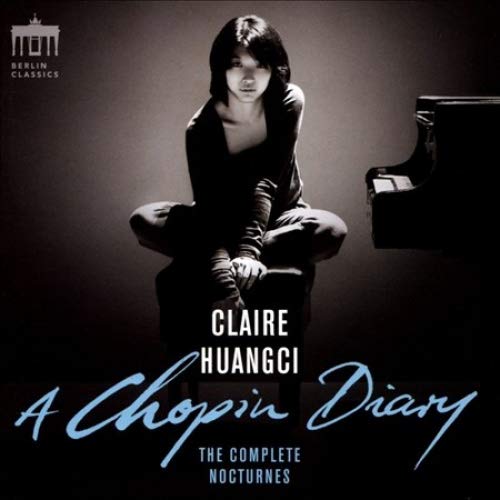 "CD cover with a woman sitting by a piano, dark background, Berlin Classics logo."