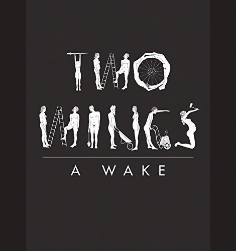 Black album cover with white silhouettes forming the title "Two Wings - A Wake".