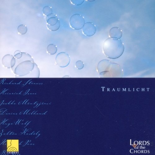 The image is a CD cover featuring a blue sky with bubbles and text. Alt text: Blue sky with bubbles and "Traumlicht" text on a dark blue background.