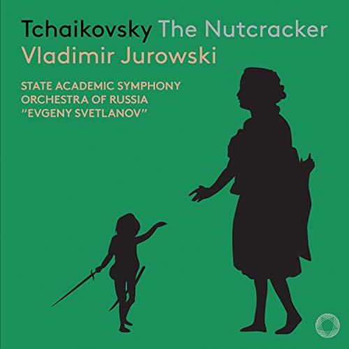 Green CD cover with silhouettes of a child and adult, Tchaikovsky's "The Nutcracker" theme.
