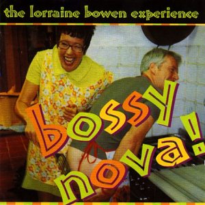 Album cover: woman in yellow dress and man in green shirt, with "bossy nova" text overlay.