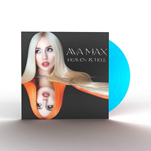 "Ava Max album cover with blue vinyl, featuring a blonde woman in orange."