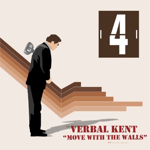 Album cover art: man in black suit on stairs with megaphone, "Verbal Kent - Move With the Walls".