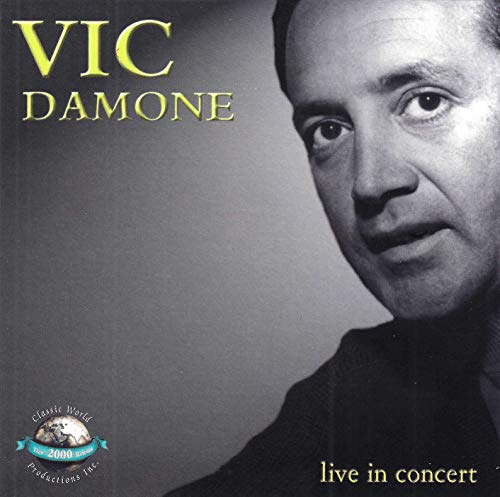 "CD cover with black and white photo of Vic Damone and yellow text."