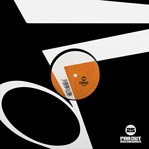 A vinyl record with an orange and white label on a black background.