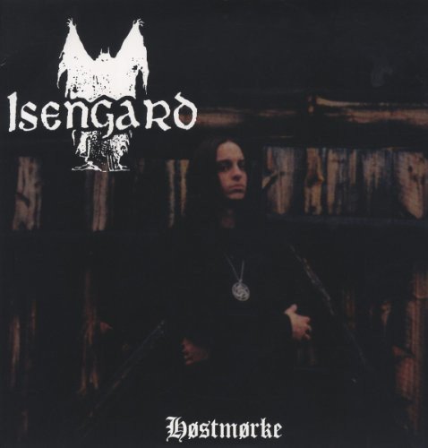 "Album cover with a dark figure and white text, 'Isengard' and 'Hostmorke' in gothic font."