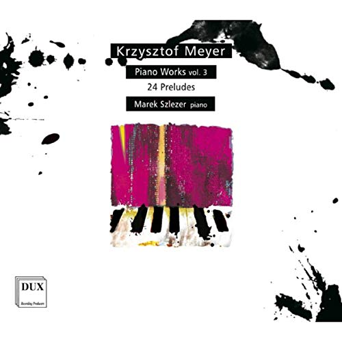 CD cover with abstract piano keys and pink paint on white background.