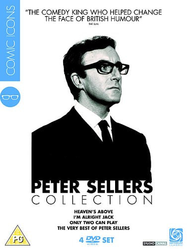 "Peter Sellers DVD cover featuring a black and white portrait of the actor."