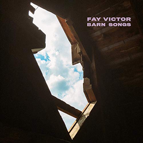 The image is a CD cover for "Fay Victor - Barn Songs". #### Alt Text "CD cover with a dilapidated barn roof and cloudy sky, titled 'Fay Victor Barn Songs'."