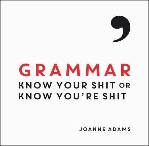 "White book cover with 'Grammar' in red and humorous subtitle, author's name at bottom."