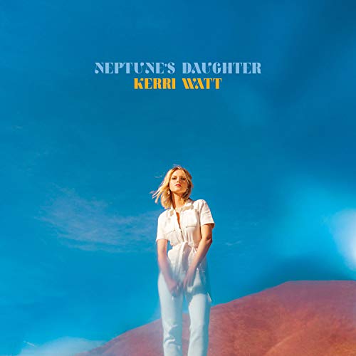 "Album cover featuring a blonde woman in white standing on a red hill against a blue sky."