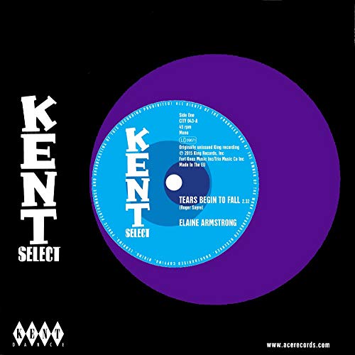 Purple vinyl record with blue label on a black background.
