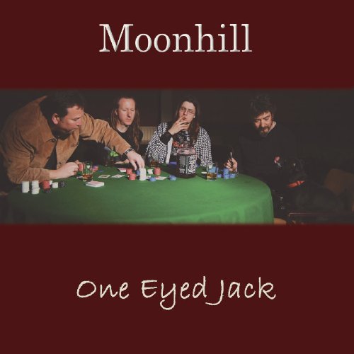 "CD cover with four people playing poker on a green table, dark background."