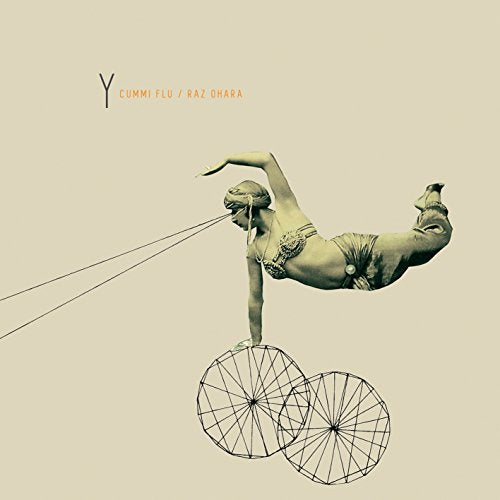 A sepia-toned album cover featuring a woman riding a wire bicycle.