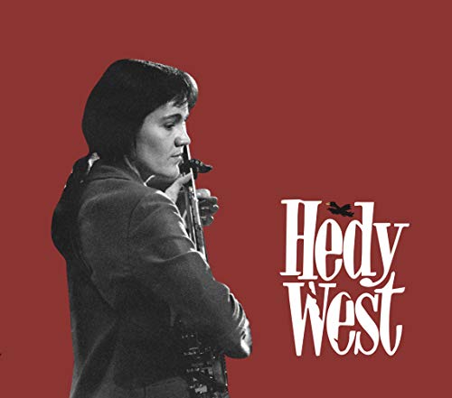 CD cover featuring Hedy West playing a banjo, red background, black and white portrait.