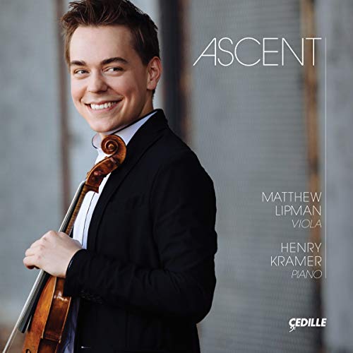 "CD cover featuring a man holding a viola, smiling, in a black suit."