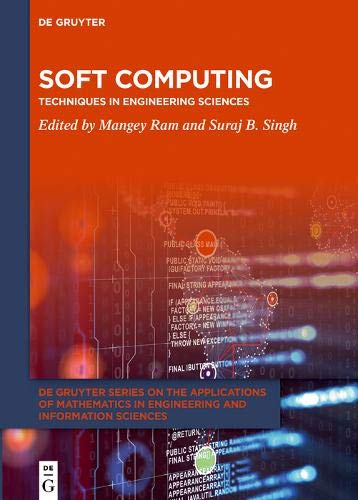 The image depicts the cover of a book titled "SOFT COMPUTING TECHNIQUES IN ENGINEERING SCIENCES". * The title is prominently displayed in large white text at the top, with the subtitle "Edited by Mangey Ram and Suraj B. Singh" written below it. * The background of the cover features a predominantly orange color scheme, with a dark blue border on the left side. * A series of lines of code are visible on the cover, overlaid on top of each other