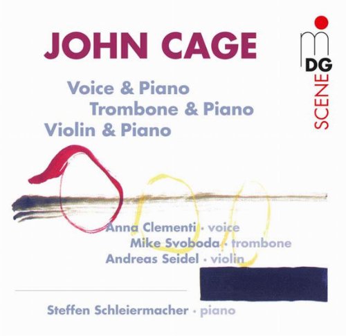 "CD cover with abstract art, featuring John Cage's name and musician credits."