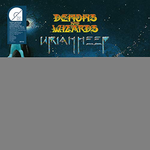 "Uriah Heep vinyl album cover with 'Demons and Wizards' title and blue insert."