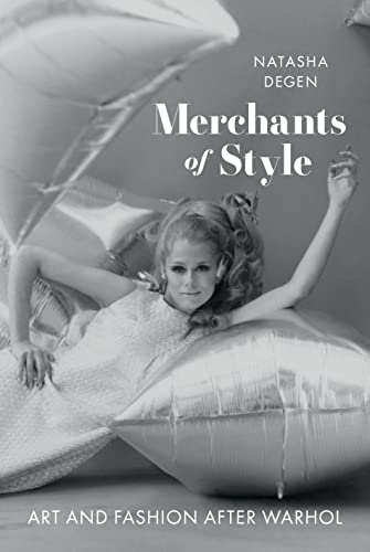 Book cover: "Merchants of Style" with a woman surrounded by silver pillows.