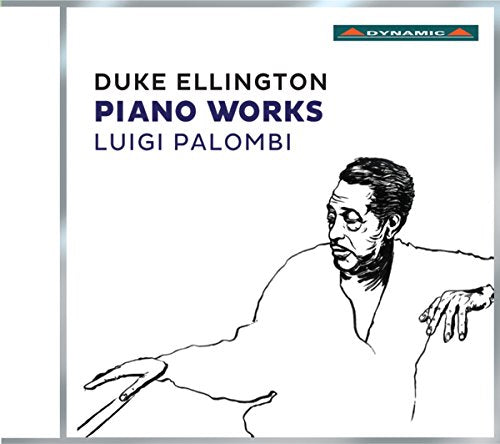"Duke Ellington CD cover featuring a black and white sketch of a man at a piano."