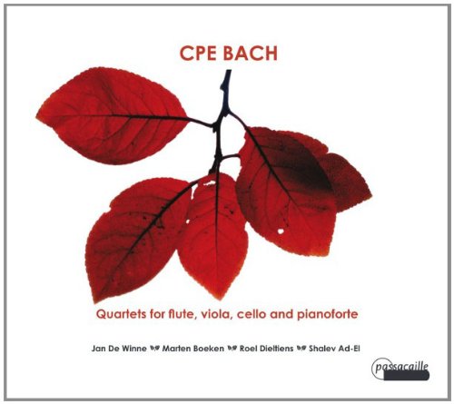 "CD cover featuring red leaves on a branch against a white background."