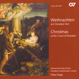 Red CD cover with "Nativity" painting and white text describing the album and artists.