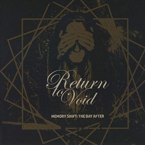 "CD cover art featuring a person with hands over their face, geometric shapes, and text."