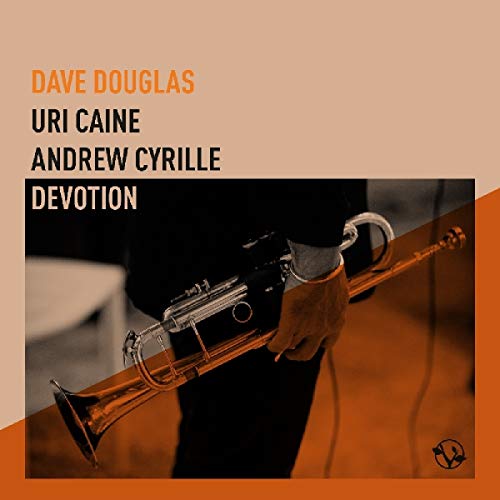 "Album cover featuring a person holding a trumpet with orange and beige background."